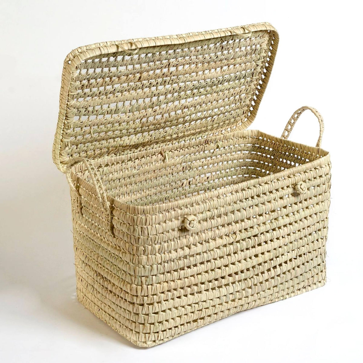 Wicker Palm Leaf Storage Trunk Moroccan Style Artisan - LuxoraCraft