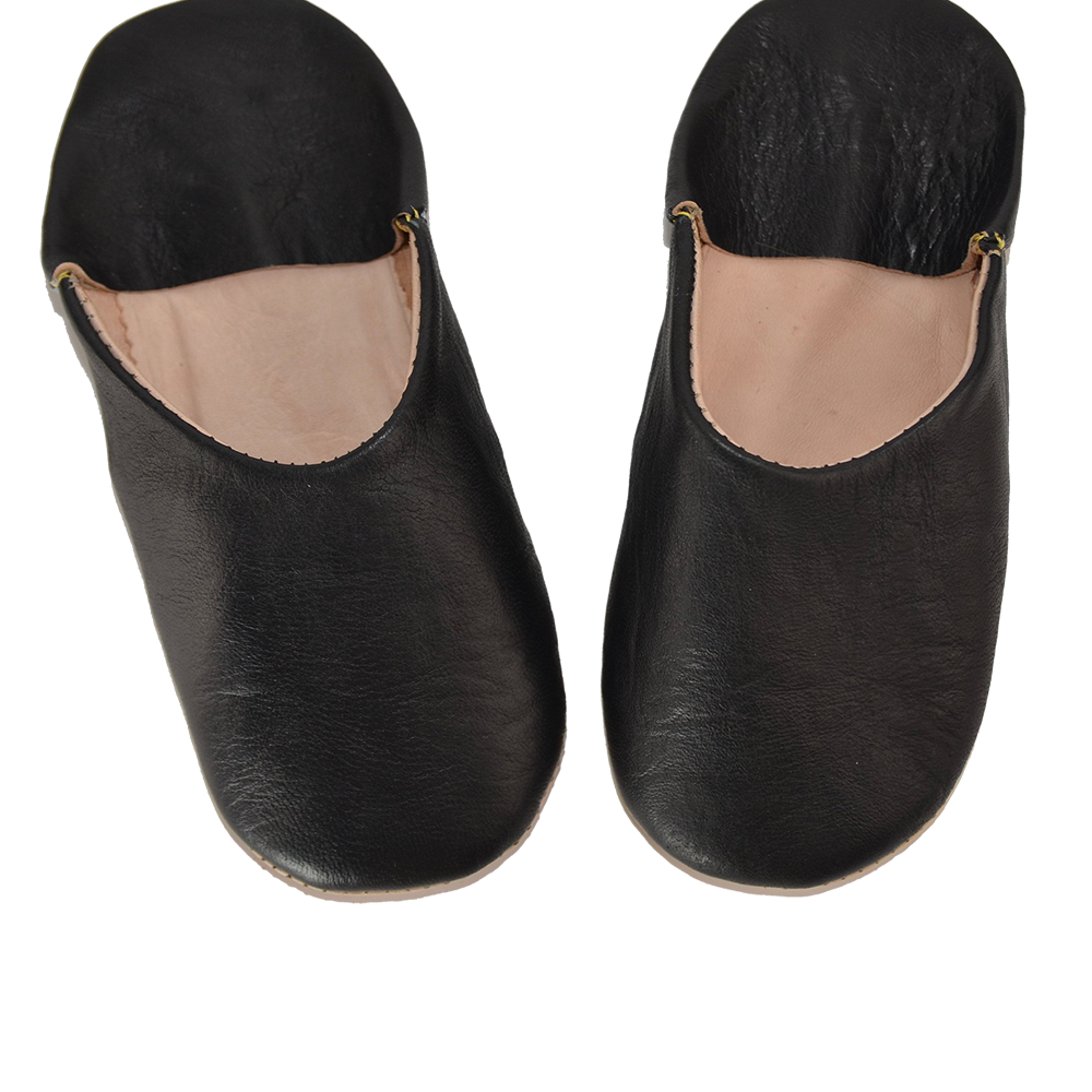 Black Moroccan Leather Slipper Handmade Babouche - LuxoraCraft