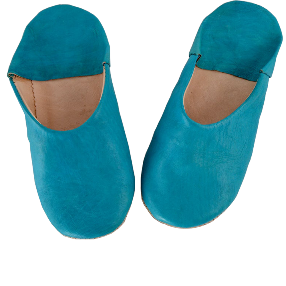Turquoise Moroccan Leather Slipper Handmade Babouche - LuxoraCraft
