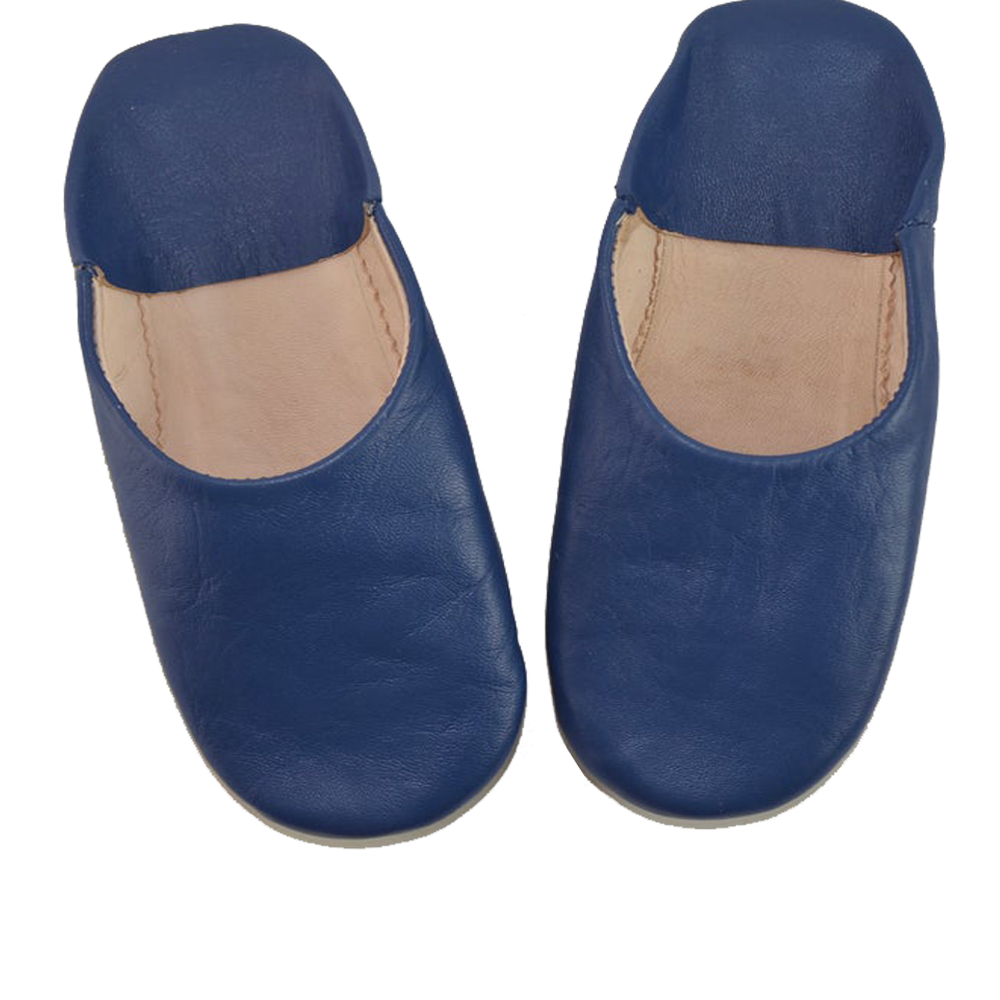 Blue Moroccan Leather Slipper Handmade Babouche - LuxoraCraft