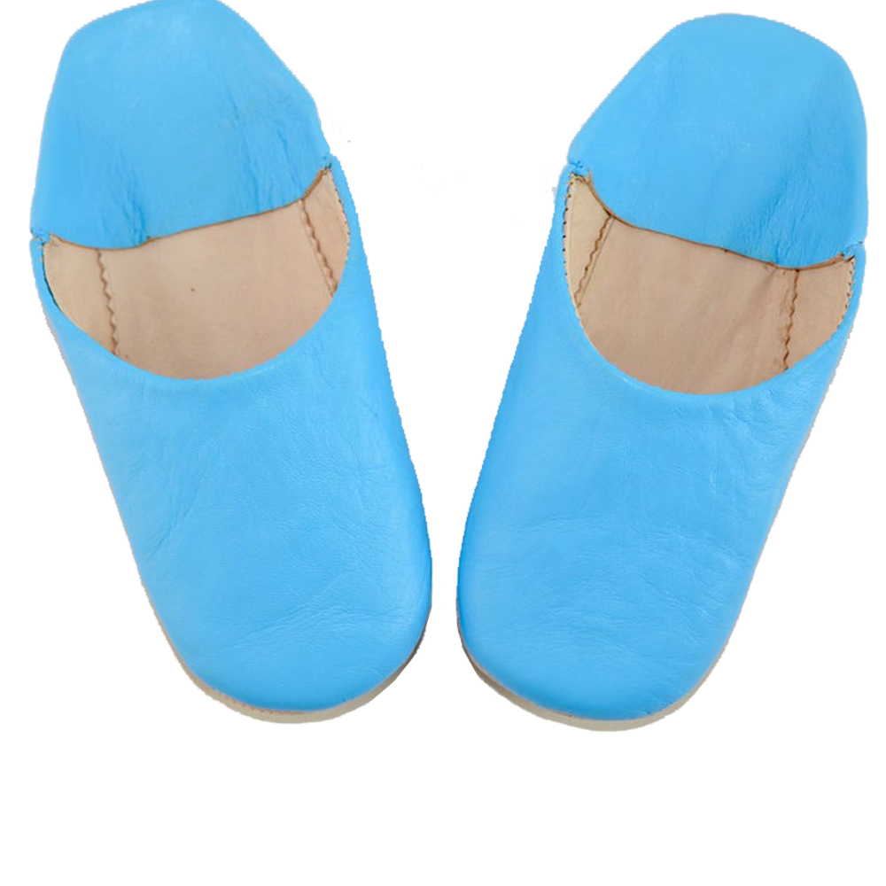 Blue Sky Moroccan Leather Slipper Handmade Babouche - LuxoraCraft
