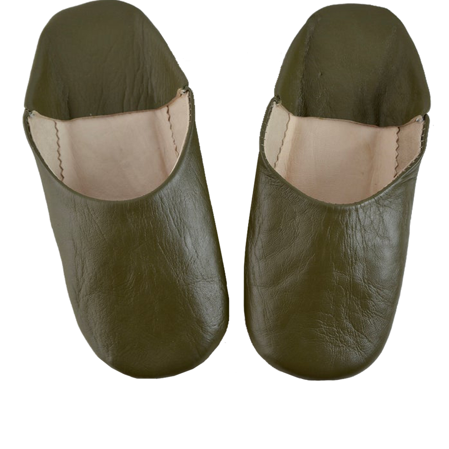 Moroccan Leather Slipper Dark Green Color - marrakechcraft