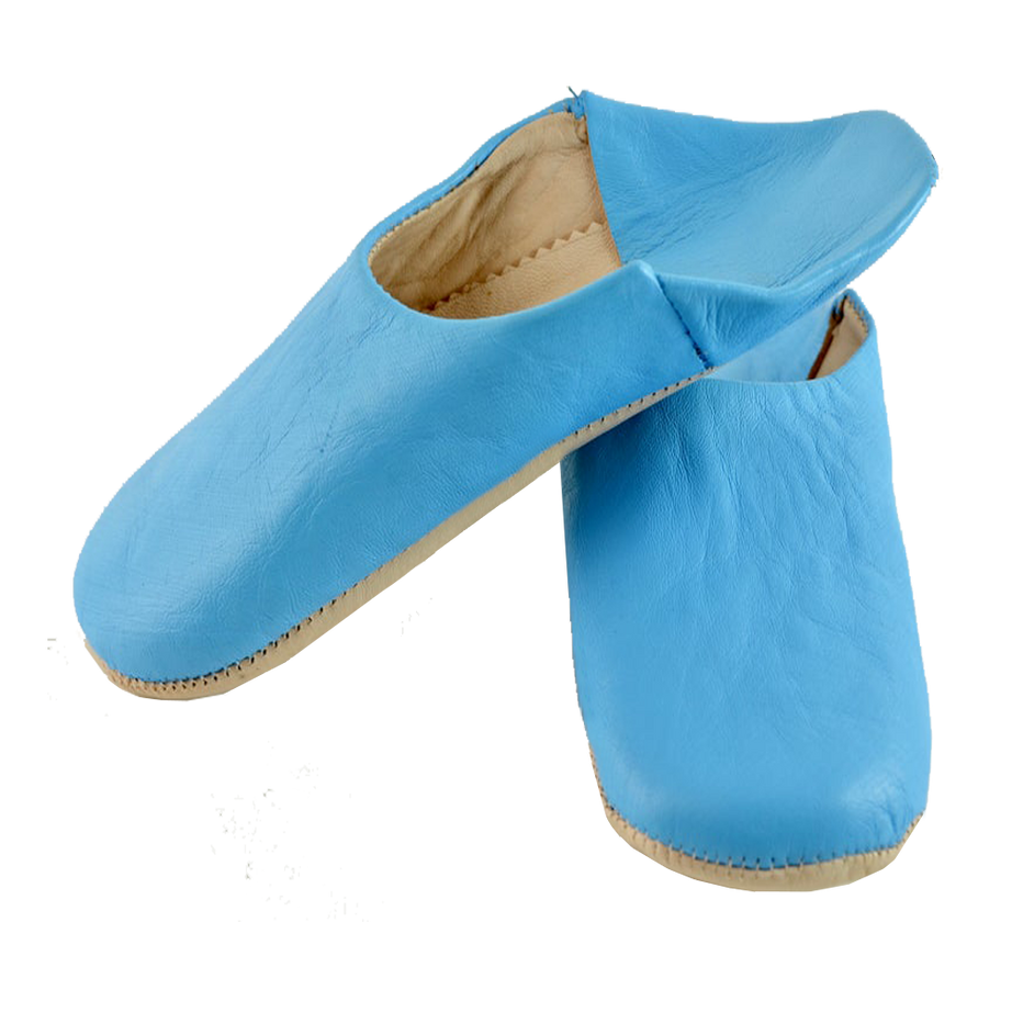 Moroccan Leather Slipper Blue Sky Color - marrakechcraft