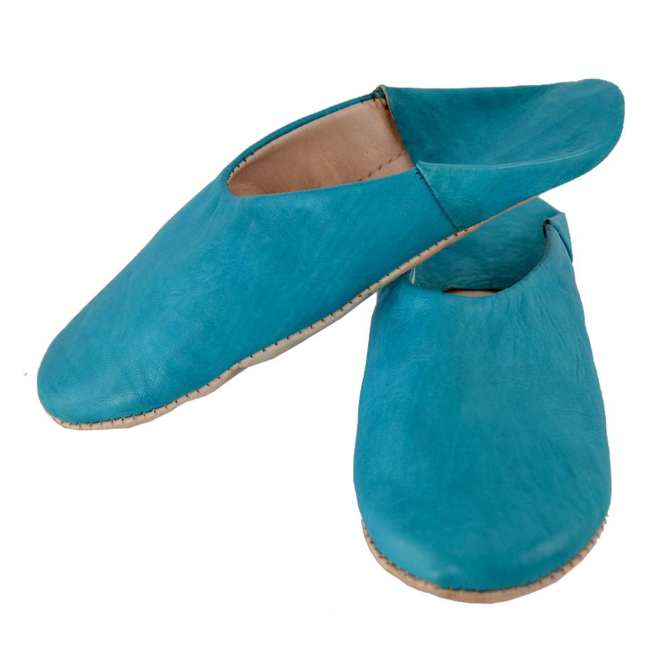 Moroccan Leather Slipper Turquoise Color - marrakechcraft