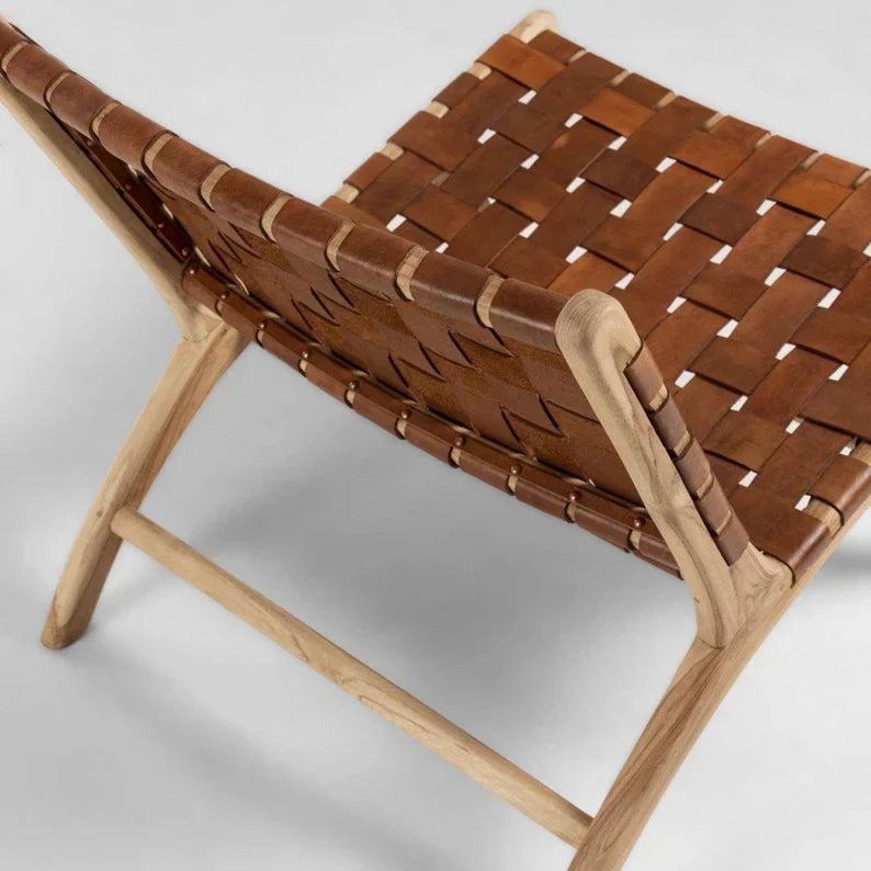 Brown-Woven Leather Lounge Chair