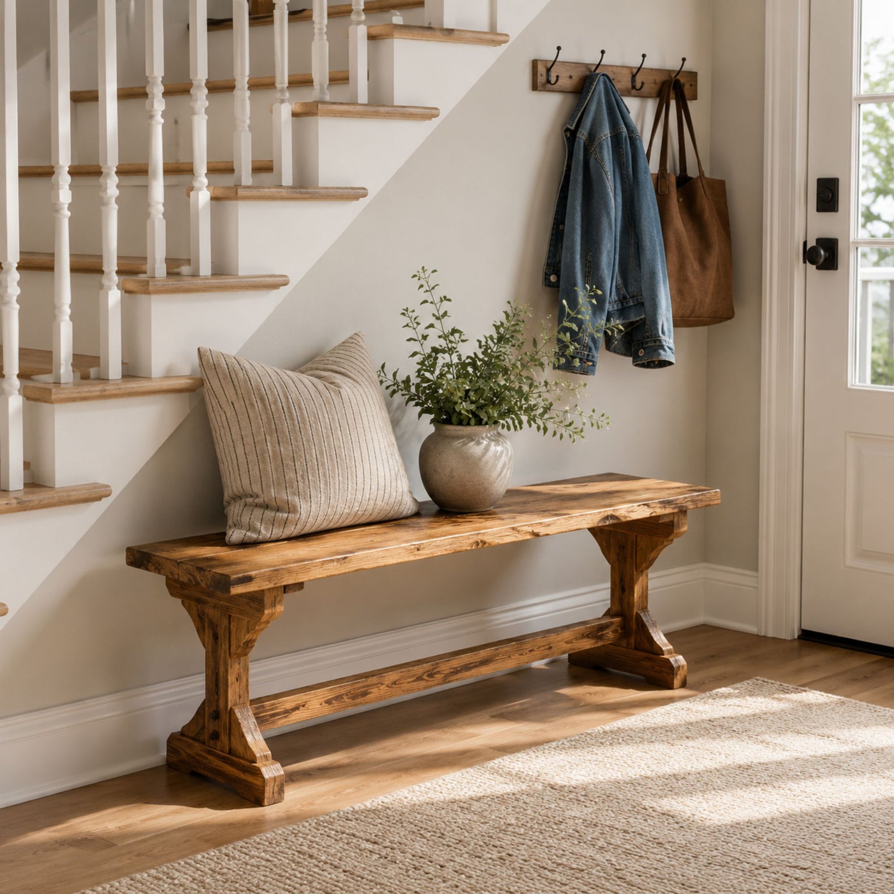 Solid Wood Outdoor Bench Rustic Patio Garden Seating - LuxoraCraft