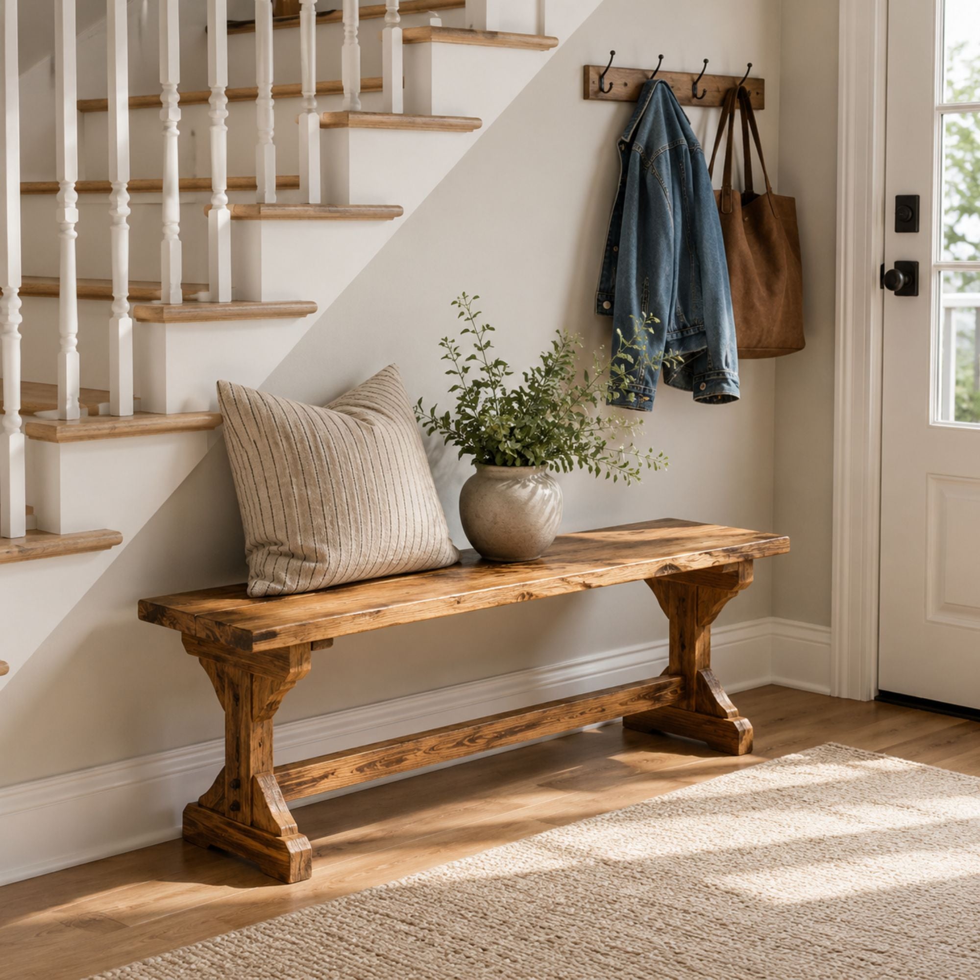 Solid Wood Outdoor Bench Rustic Patio Garden Seating