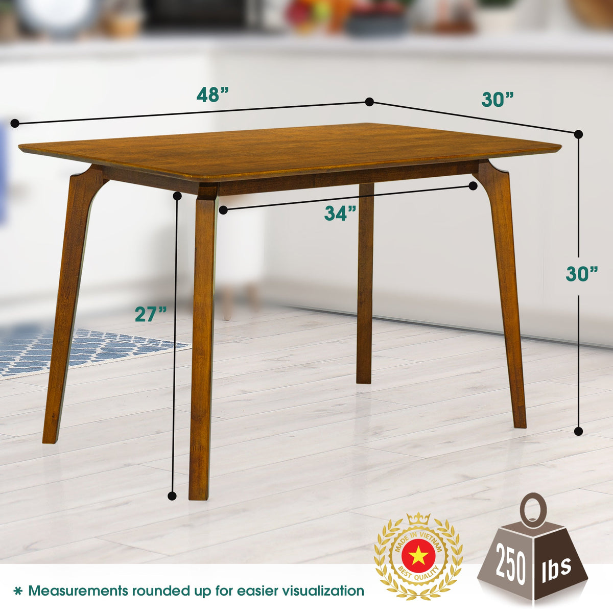 Acacia Verve 48" Solid Wood Dining Table - Ideal Kitchen Table for 4 Megsu