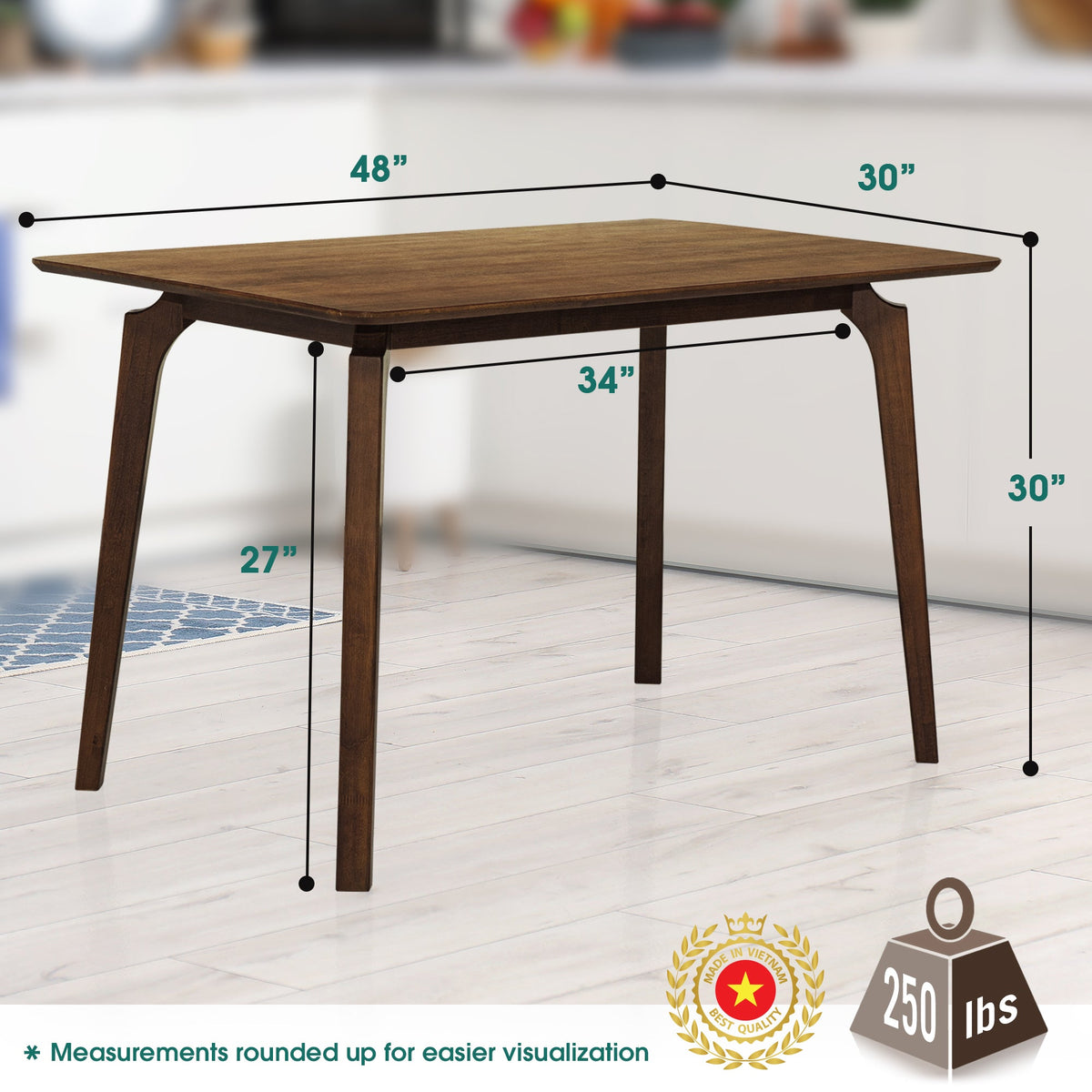 Acacia Verve 48" Solid Wood Dining Table - Ideal Kitchen Table for 4 Megsu