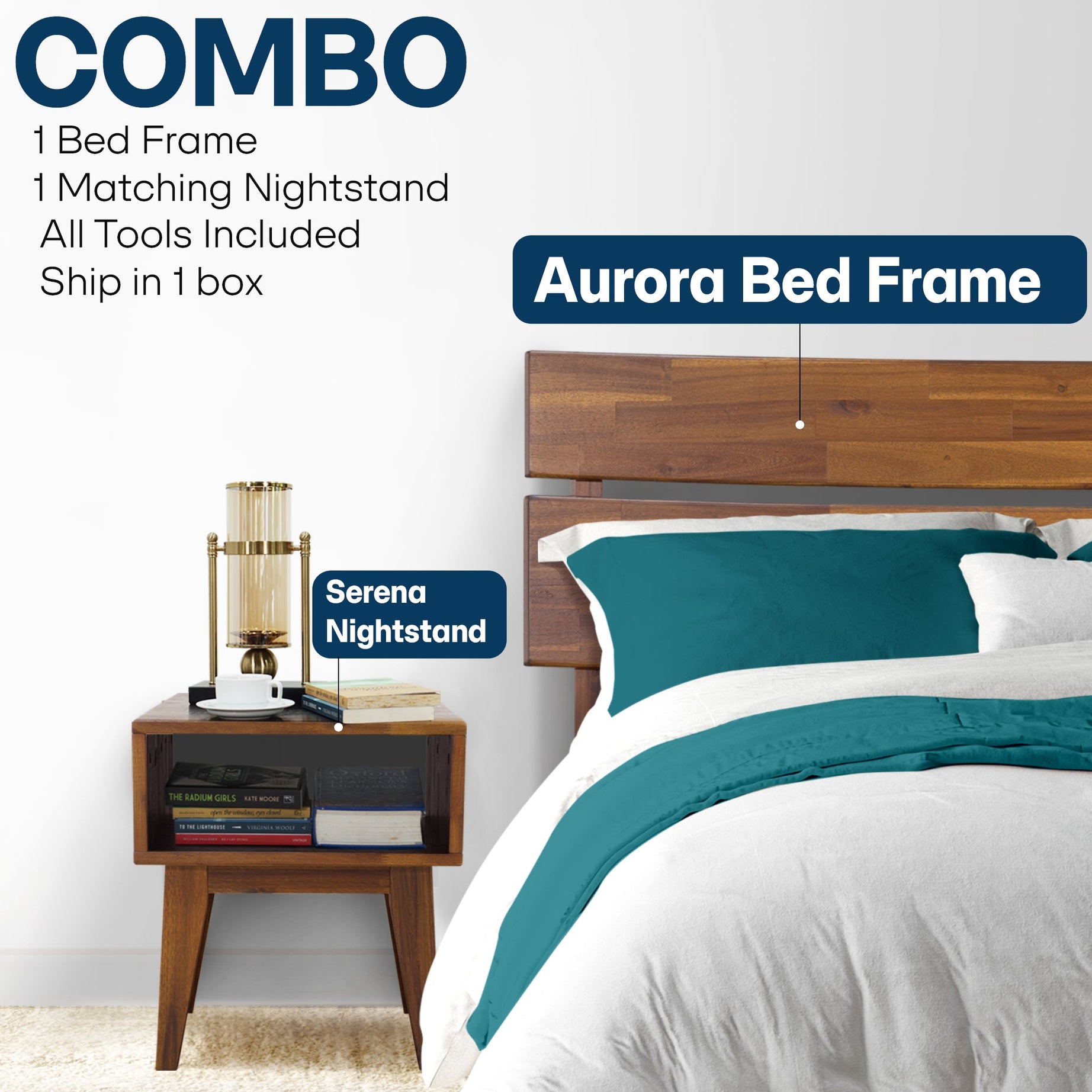 Aurora Solid Wood Bed Frame