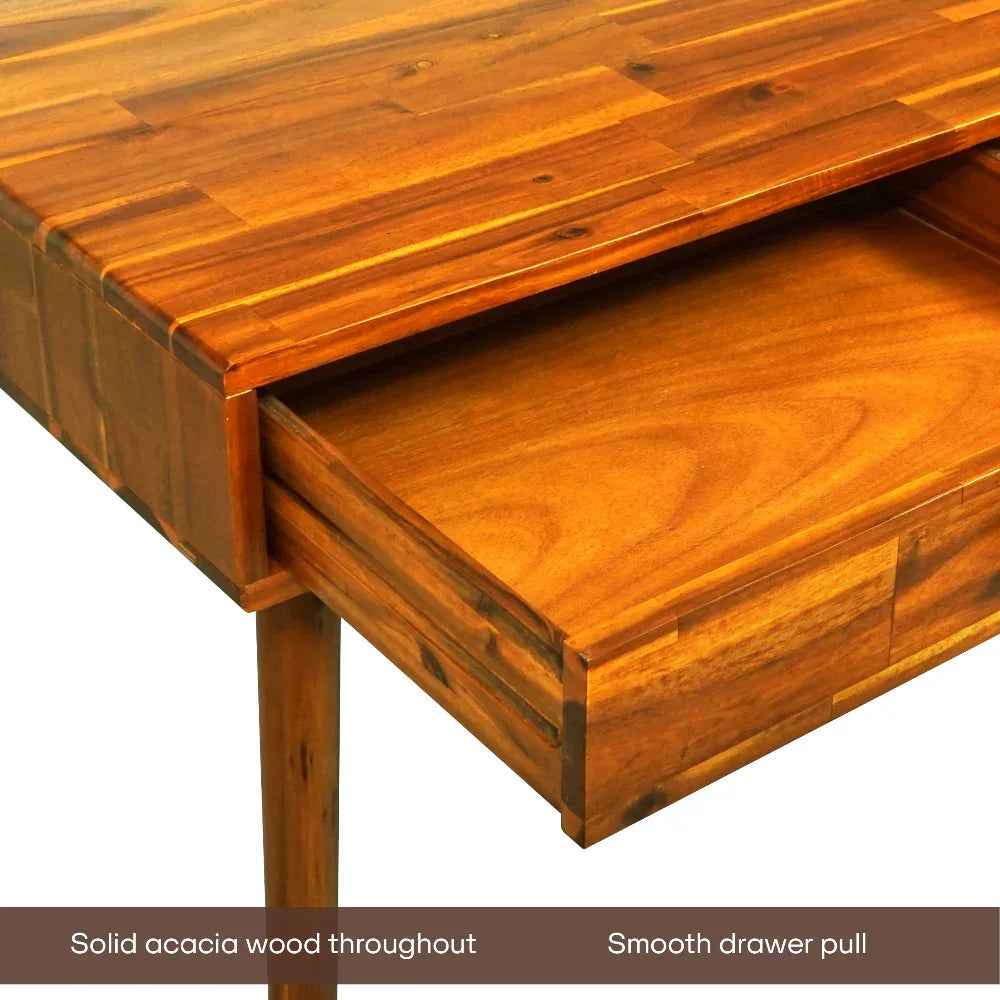 Acacia Lagom 48" Solid Wood Work Desk with Drawers for Functional Home Office Megsu