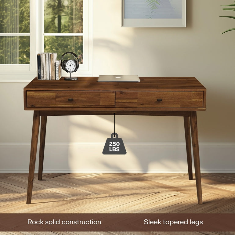 Acacia Lagom 48" Solid Wood Work Desk with Drawers for Functional Home Office Megsu