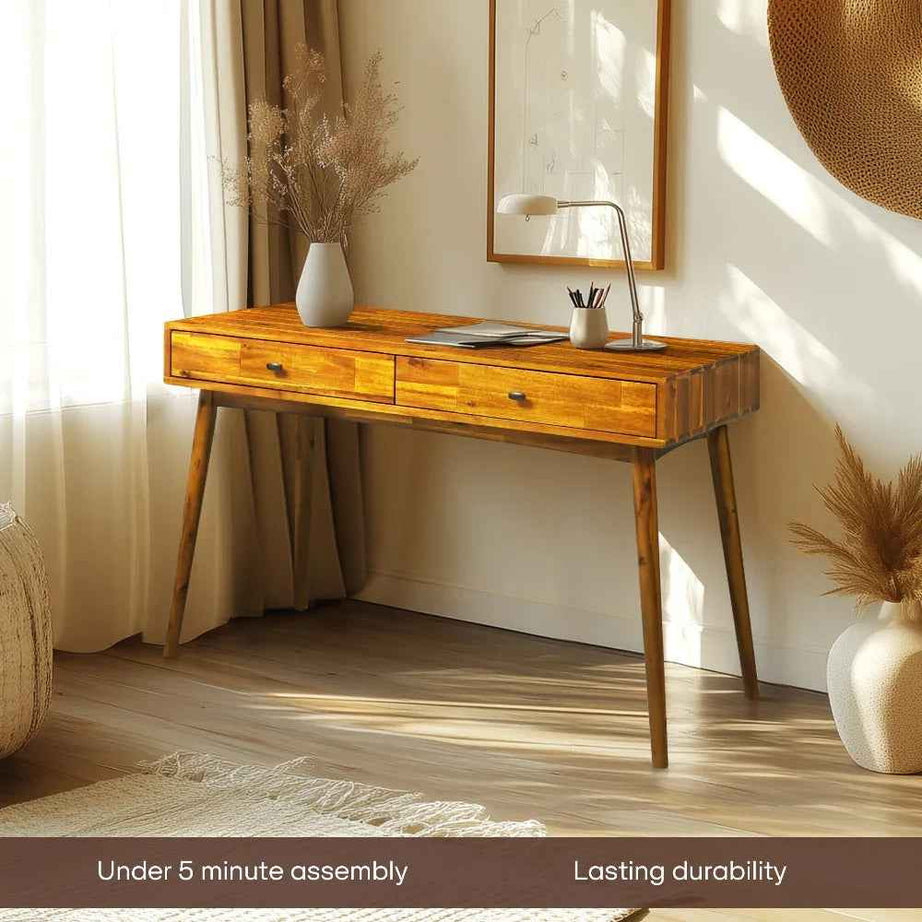 Acacia Lagom 48" Solid Wood Work Desk with Drawers for Functional Home Office
