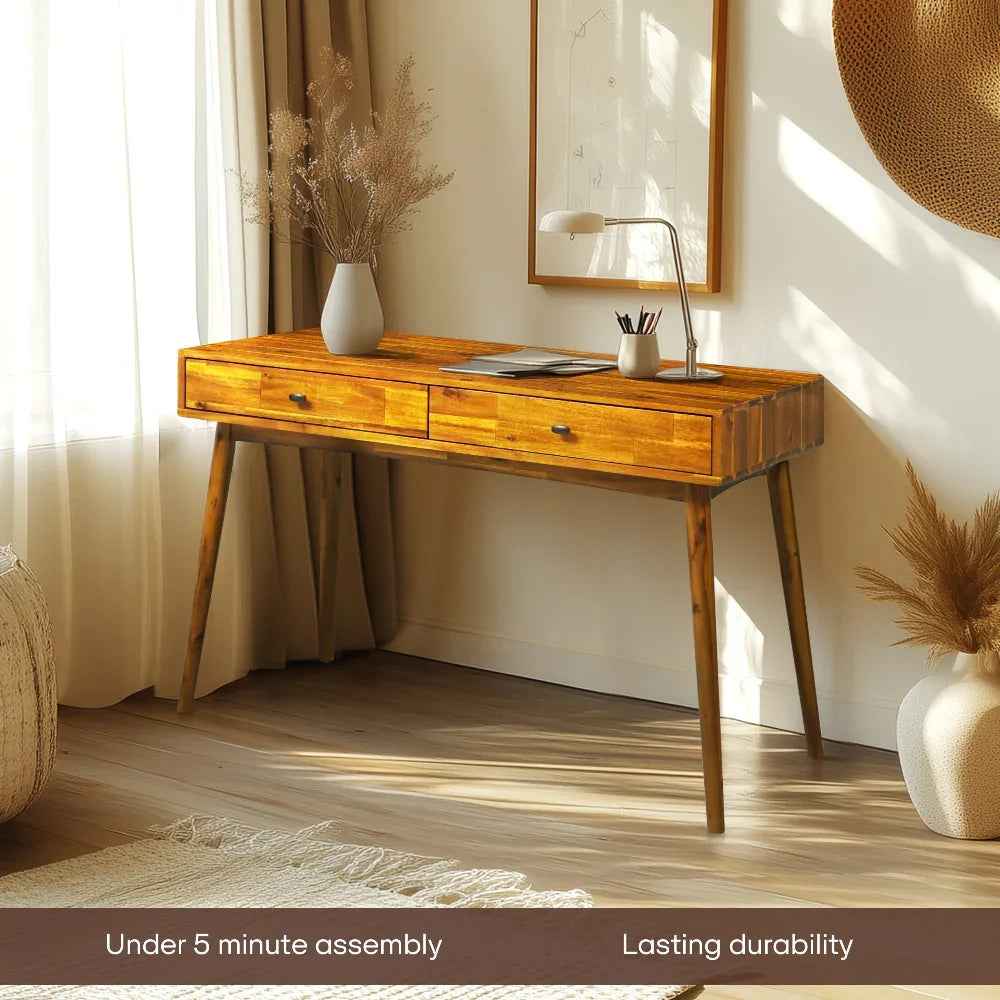 Acacia Lagom 48" Solid Wood Work Desk with Drawers for Functional Home Office Megsu