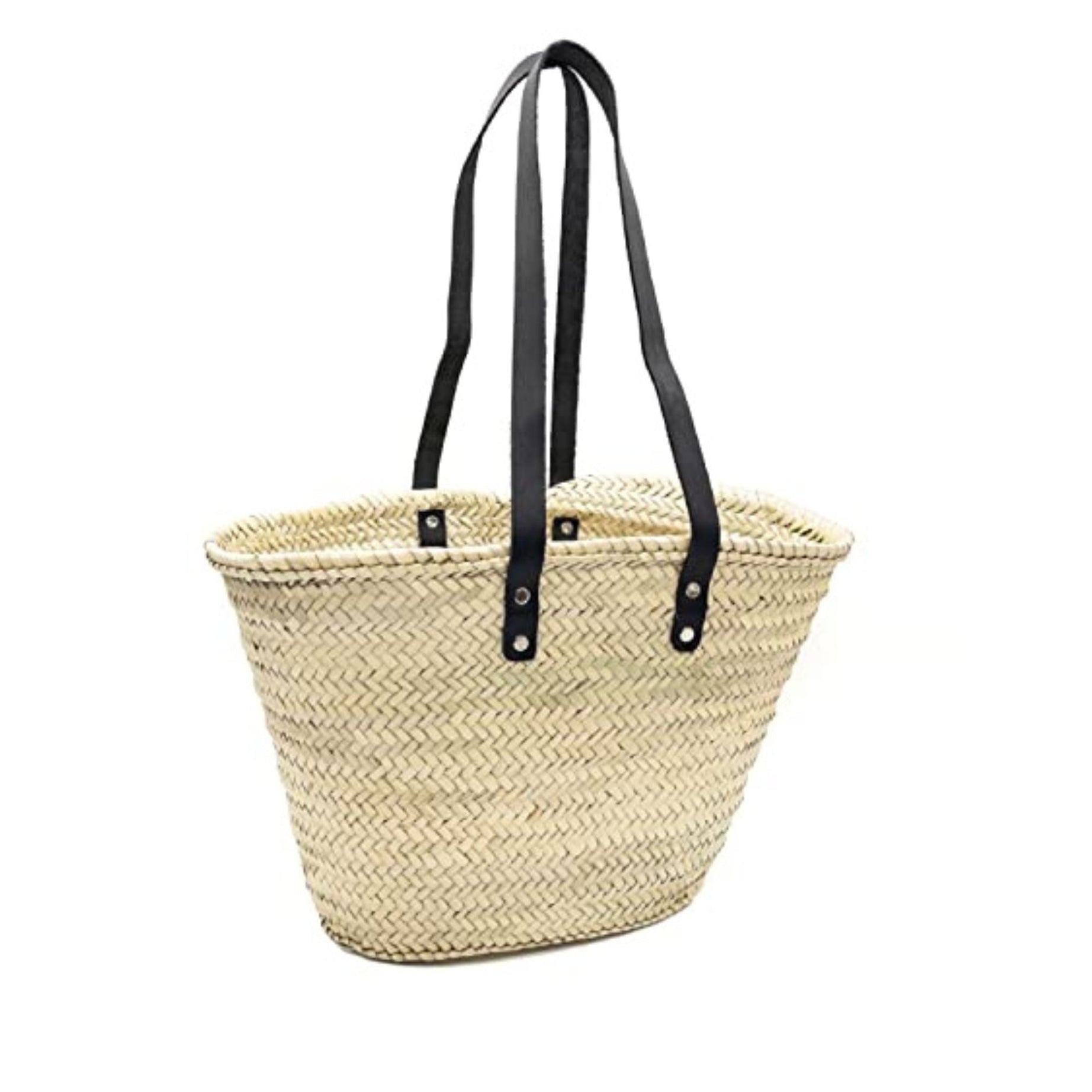 Handwoven French Palm Leaf Basket with Leather Handles – Stylish Beach Bag