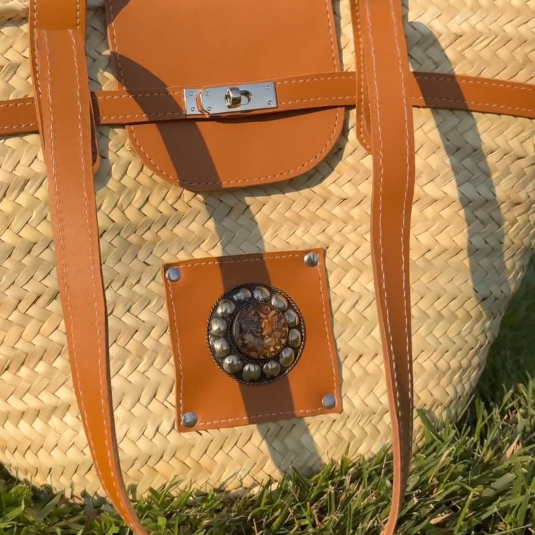 Handmade Large French Straw Basket with Leather Straps