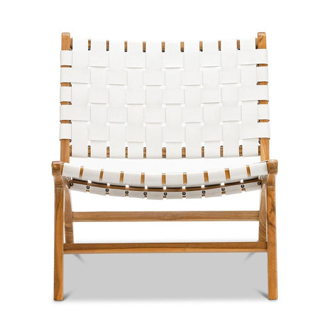 White-Woven Leather Lounge Chair