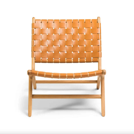 Cognac-Woven Leather Lounge Chair