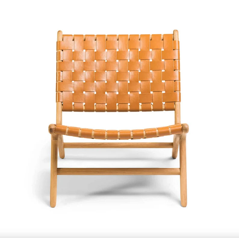 Cognac-Woven Leather Lounge Chair