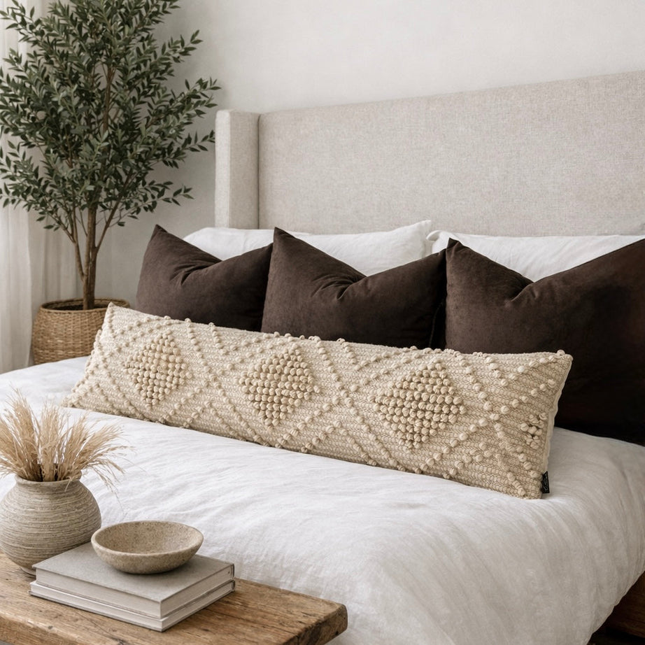 Verona Oversized Lumbar Pillow Cover – Neutral Textured Bed Pillow