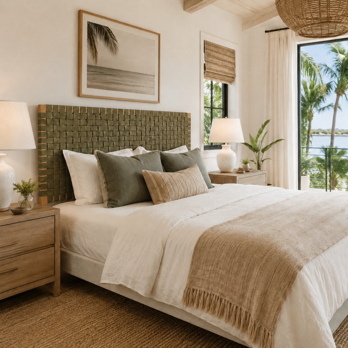 Handcrafted  Woven Leather Headboard – Distinctive Artistic Bedroom Accent