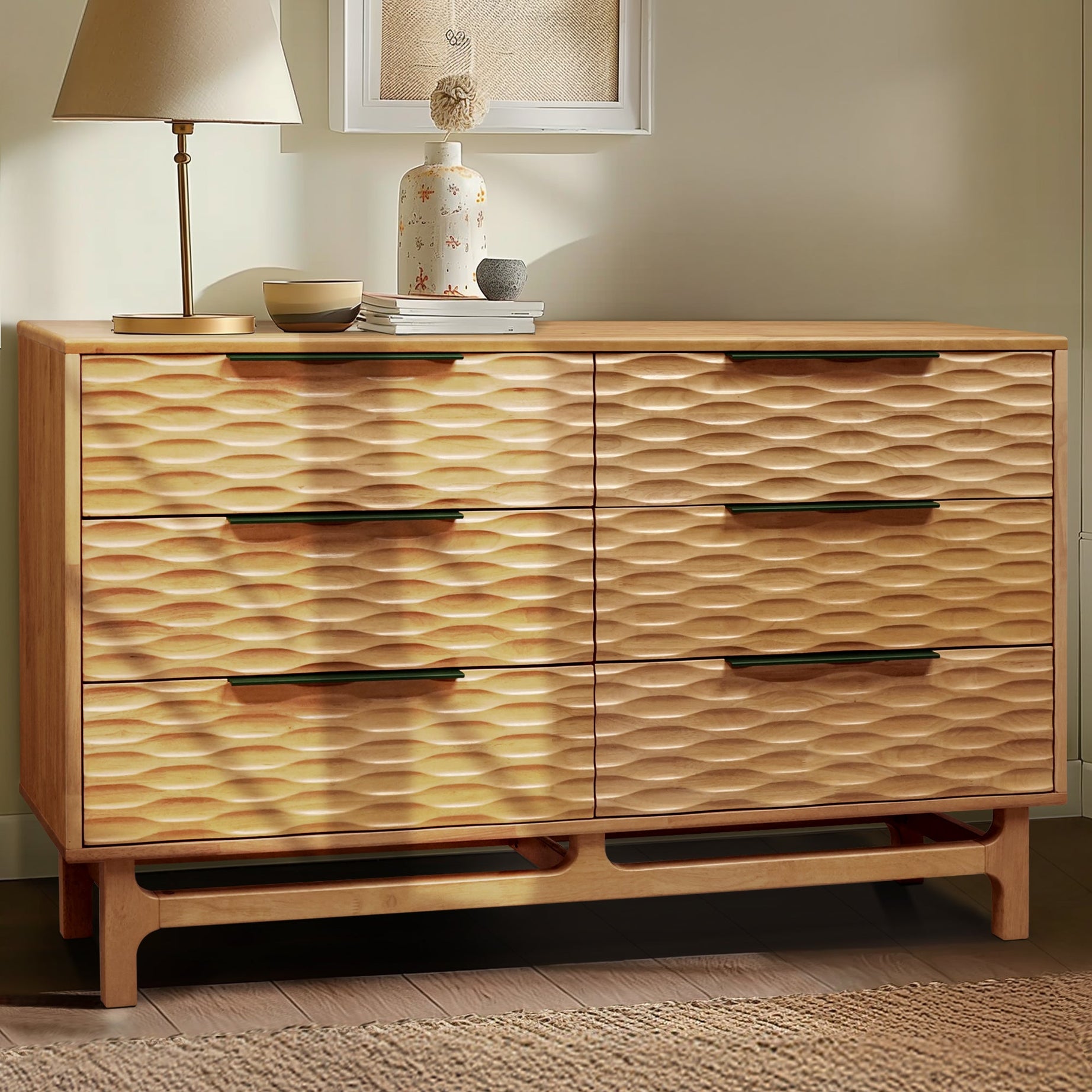 Elara Solid Wood Dresser with 6 Drawers Megsu
