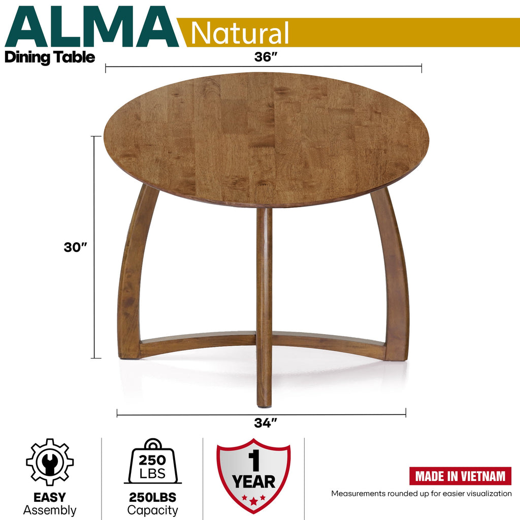 Alma 36 Inches Round Dining Table for 4, Mid-Century Modern Kitchen & Dining Room Tables Megsu