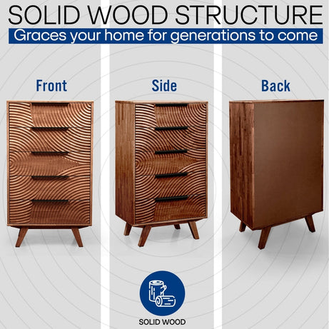 Harmony Solid Wood Dresser with 5 Drawers