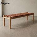 Halden Woven Leather Bench - Handcrafted Solid Wood Entryway & Bed End Bench