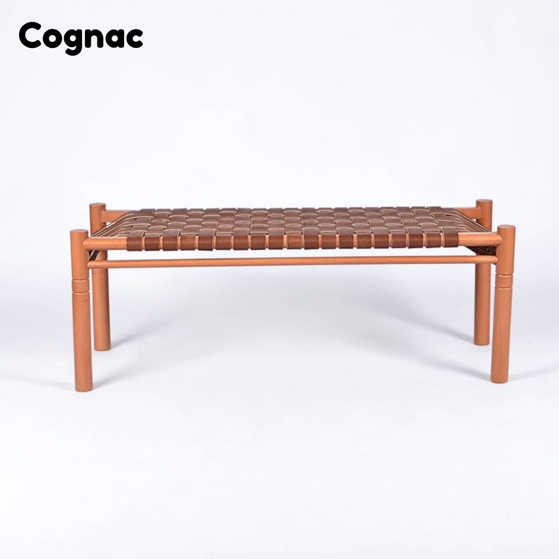 Halden Entryway Leather Bench – Cognac Finish Teak & Cognac Leather