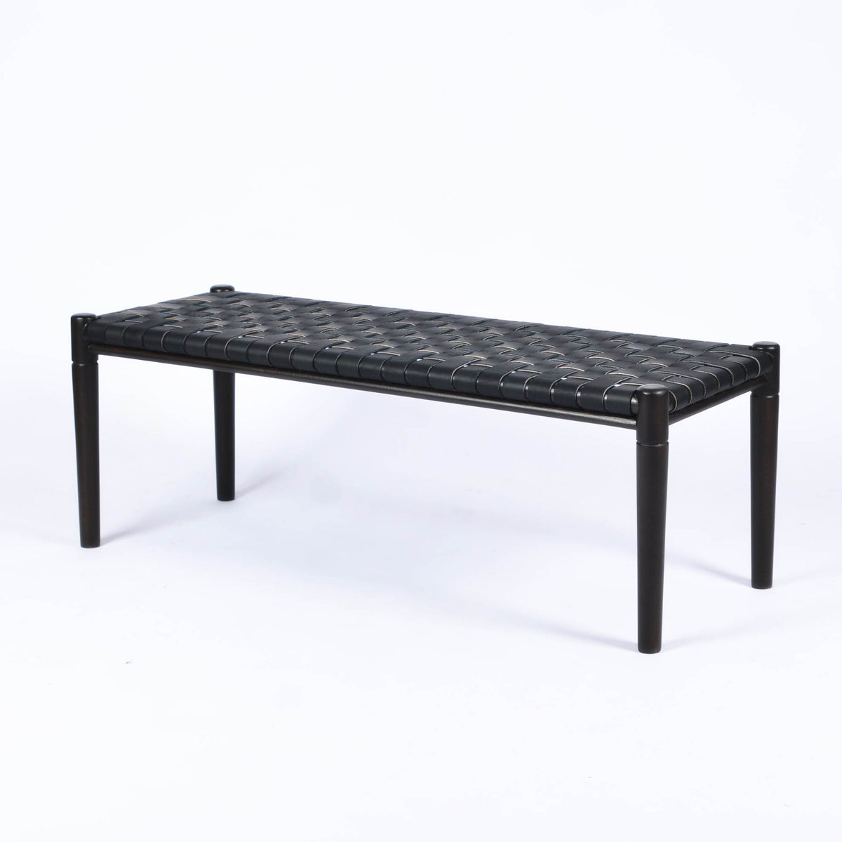 Helga Black Strap Woven Leather Bench Black Wood Moroccan - LuxoraCraft