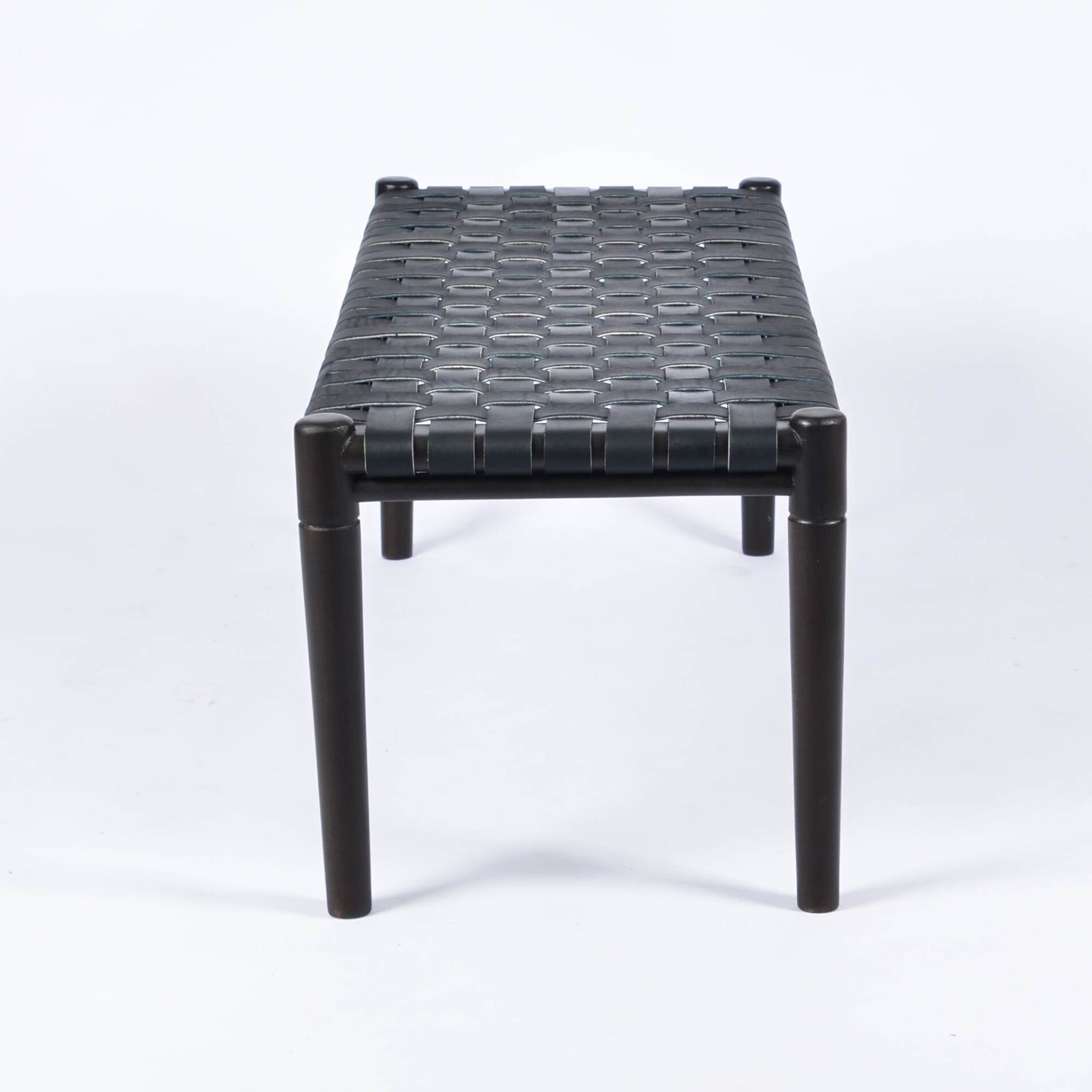 Helga Black Strap Leather Bench Black Teak Wood Handcrafted - LuxoraCraft
