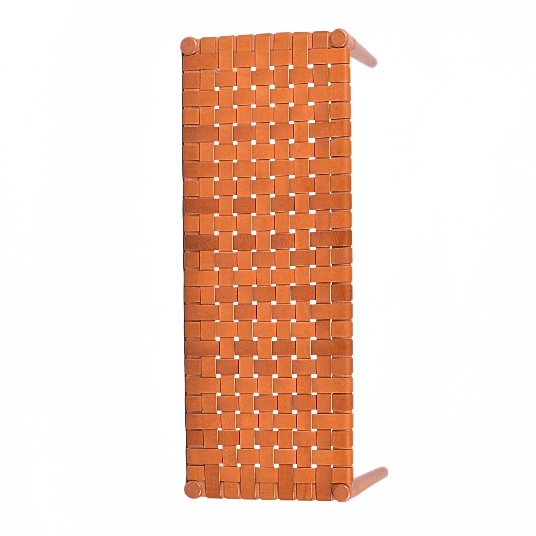 Helga Woven Leather Bench Cognac Teak Wood With Brown Cognac Strap Leather