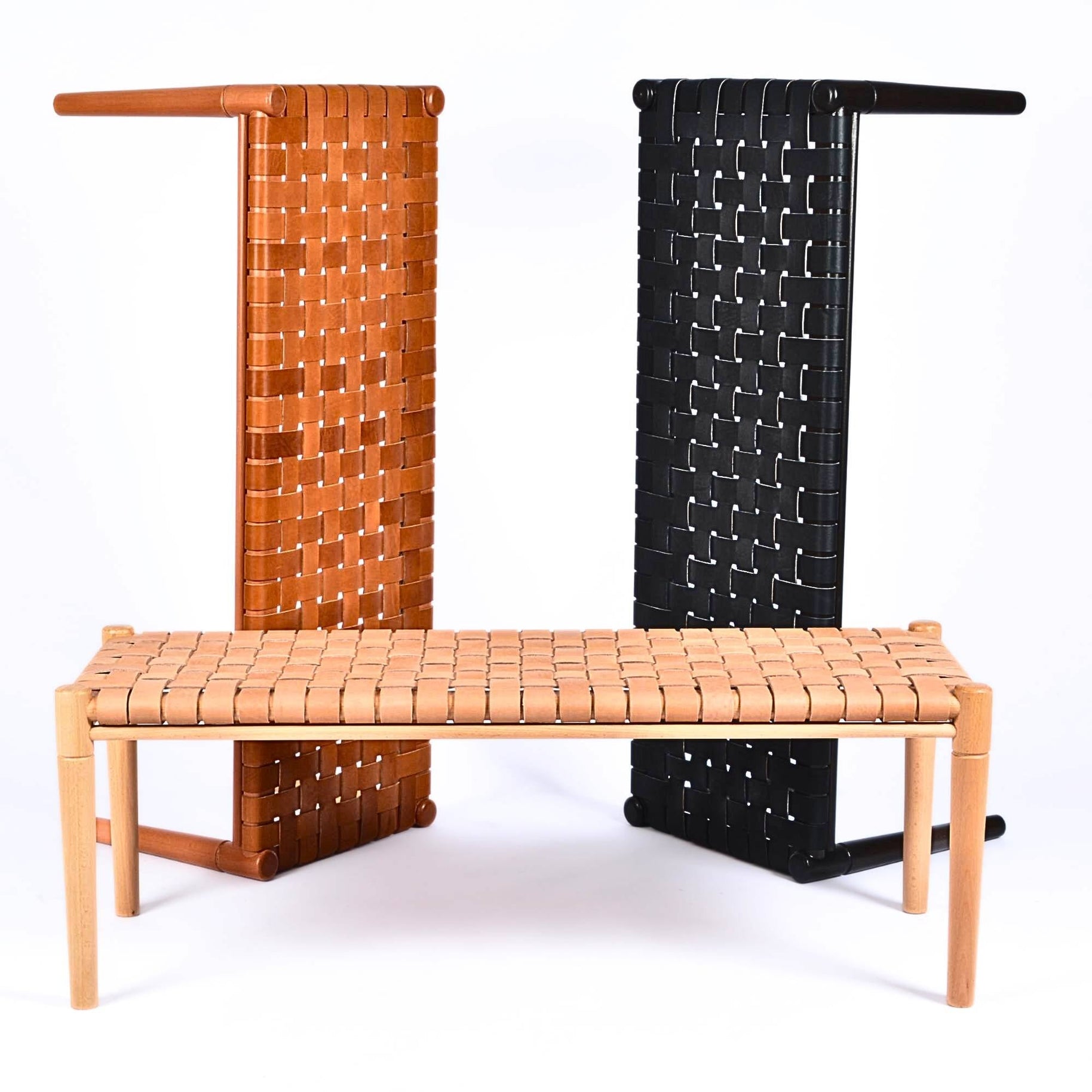 Helga Customizable Woven Leather Bench Artisan Moroccan - LuxoraCraft