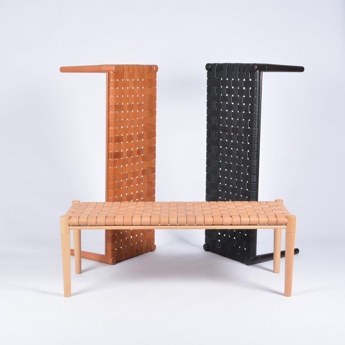 Helga Customizable Woven Leather Bench White Color Design - LuxoraCraft