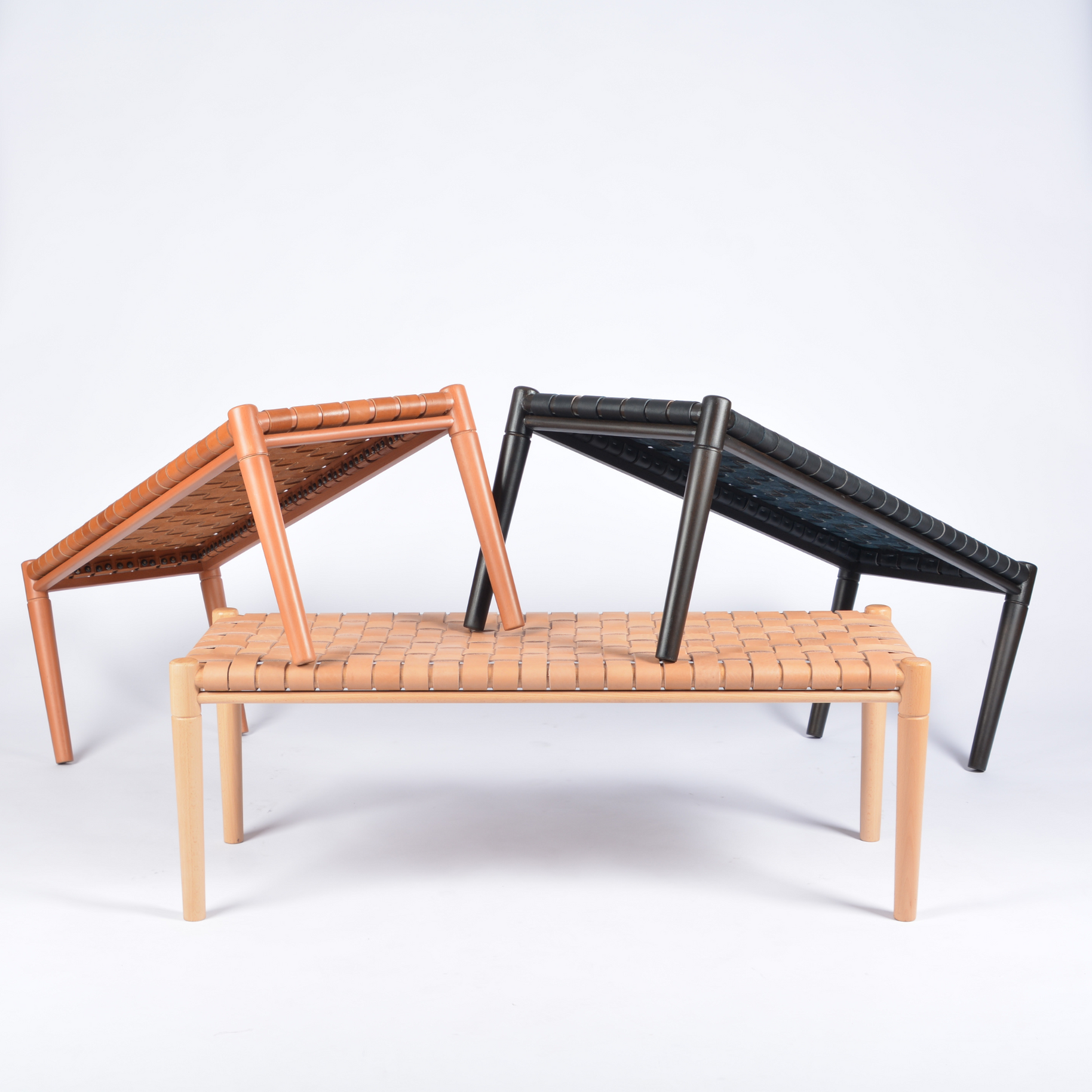 Helga Customizable Woven Leather Bench Black Design - LuxoraCraft