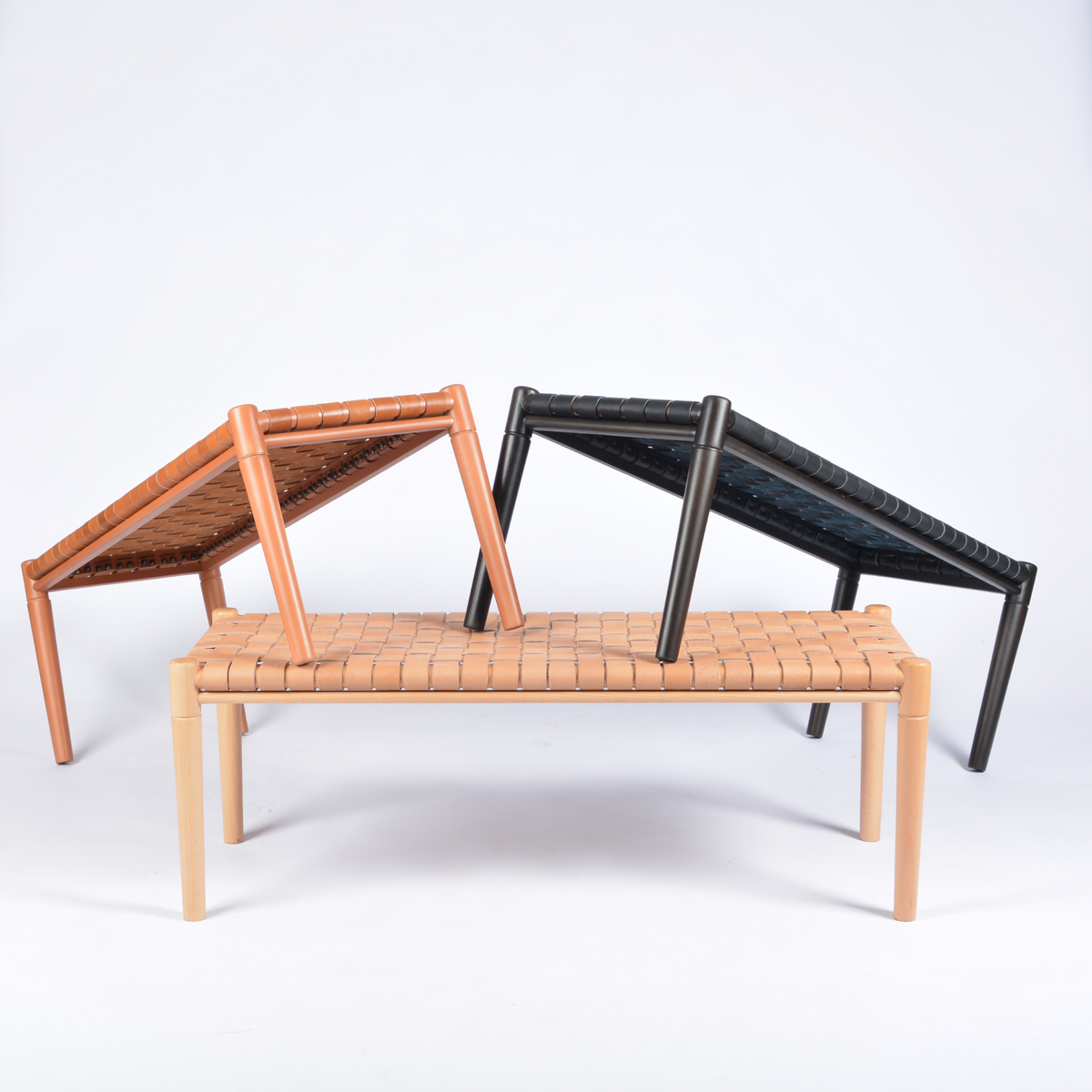 Helga Customizable Woven Leather Bench Black Design - LuxoraCraft