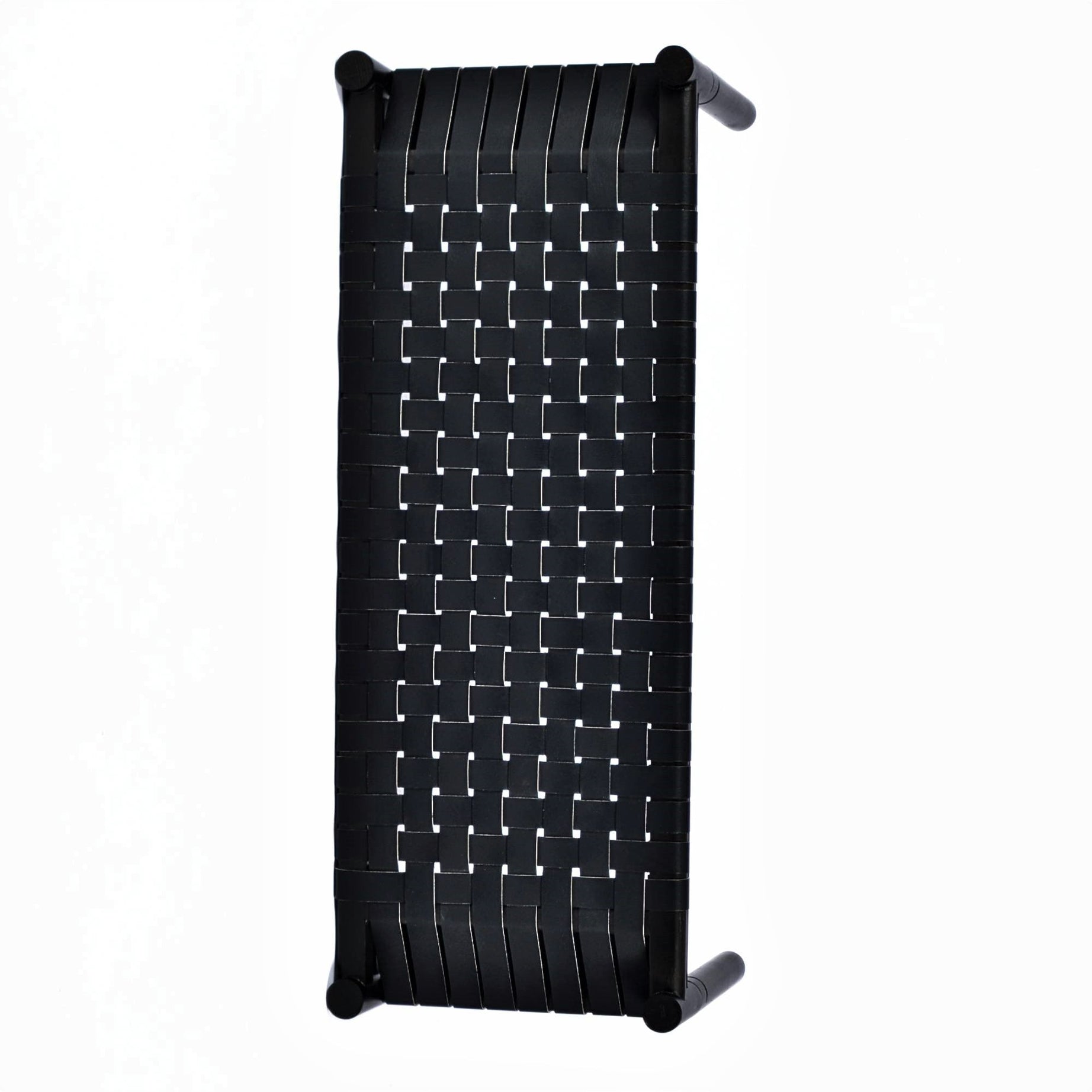 Hilda Woven Leather Bench Black Teak Wood With Black Strap Leather