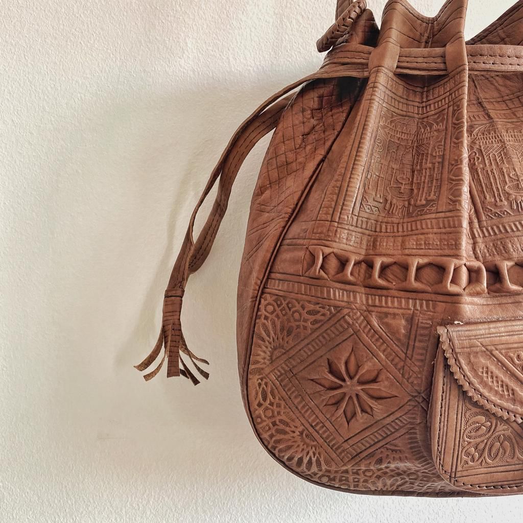 Genuine Leather Boho Tote Bag Vintage Hippie Shoulder - LuxoraCraft