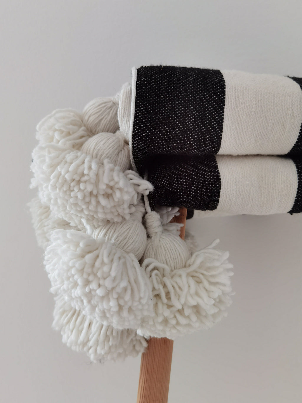 Black White Handwoven Moroccan Throw Blanket Boho - LuxoraCraft