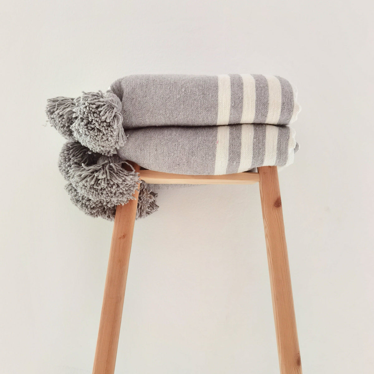 Gray White Moroccan Blanket Throw Handwoven Authentic - LuxoraCraft