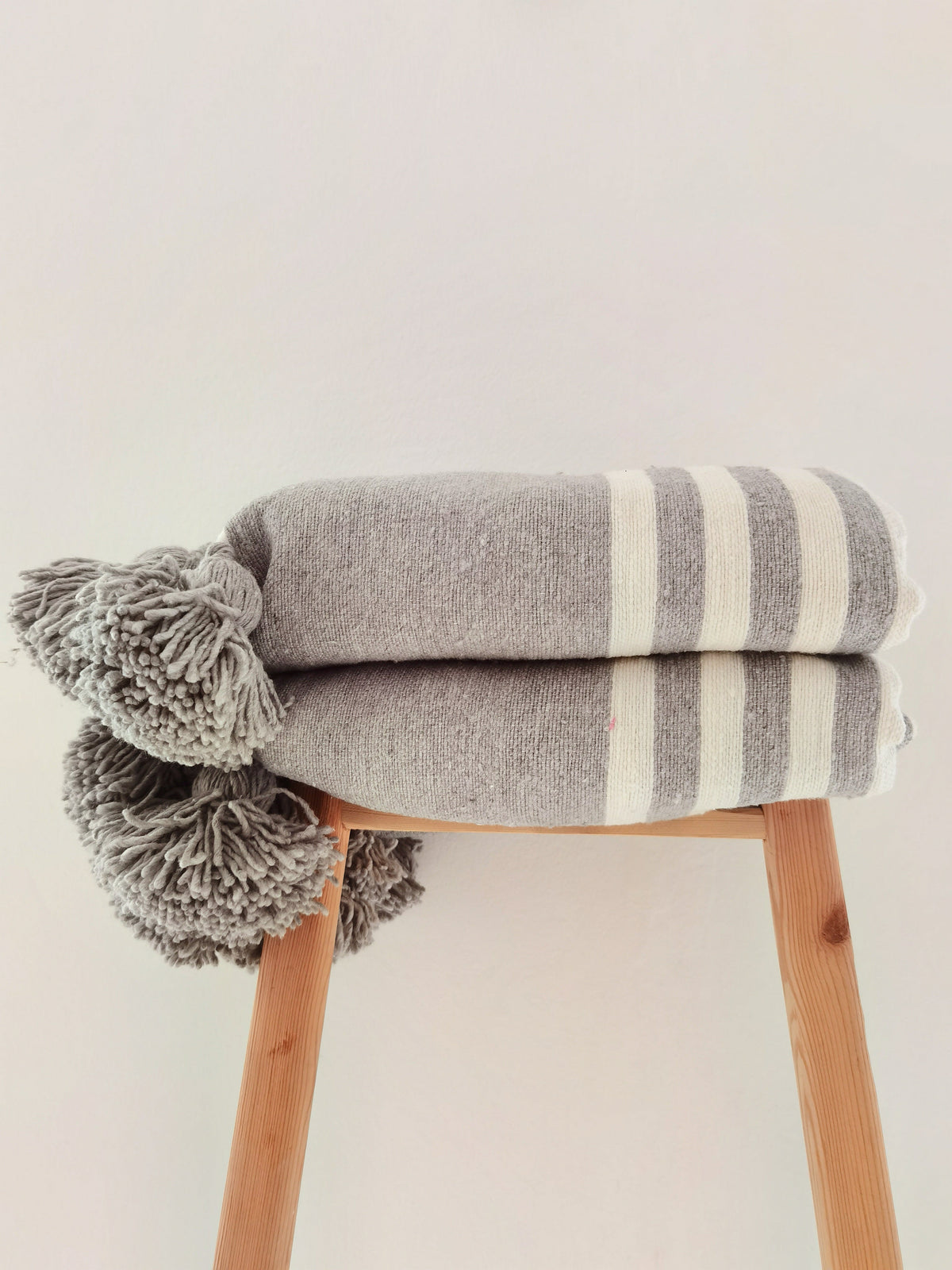 Gray White Handwoven Moroccan Throw Blanket Boho - LuxoraCraft