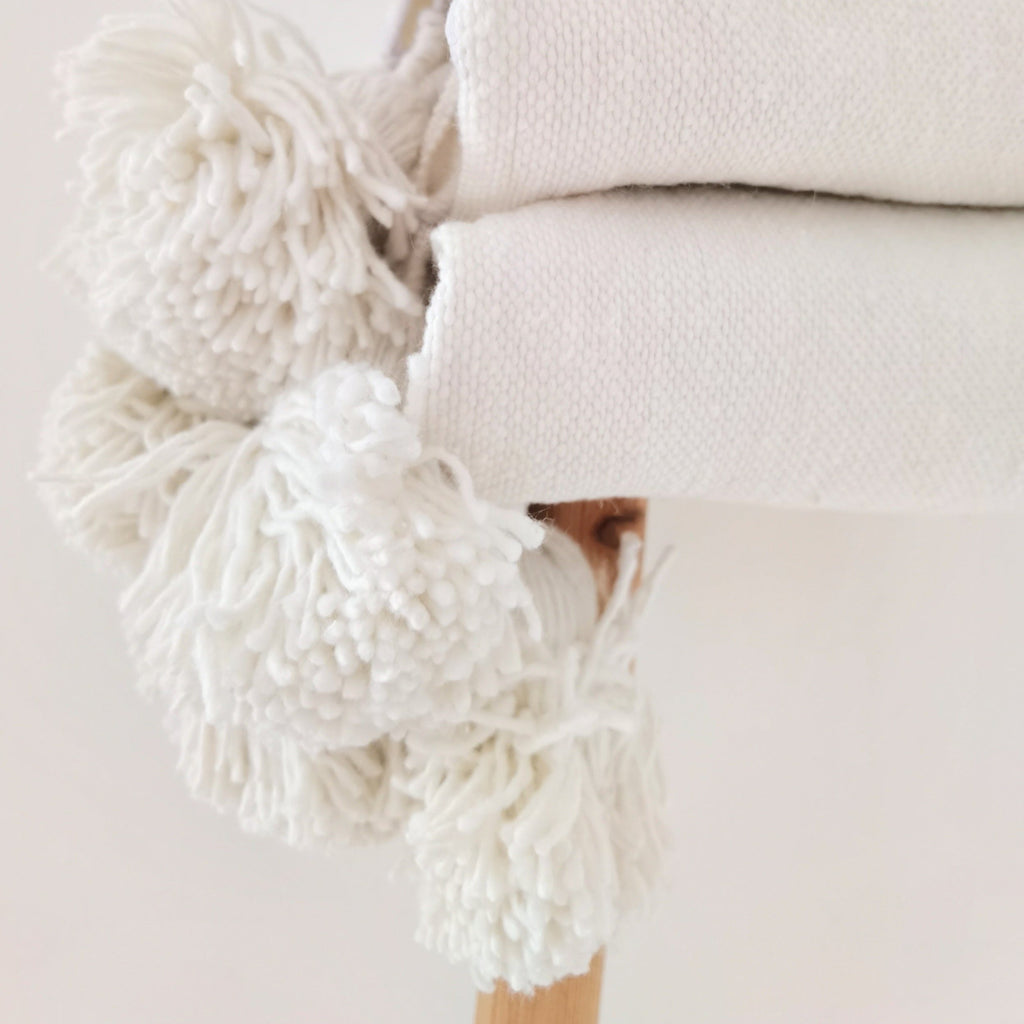 White Moroccan Blanket Throw Handwoven Authentic Style - LuxoraCraft