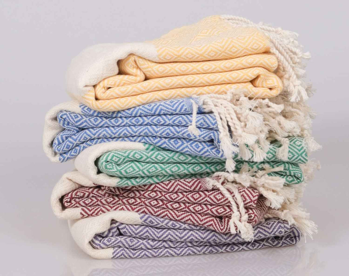 Diamond Peshtemal Turkish Towel Side View Luxury Hammam - LuxoraCraft