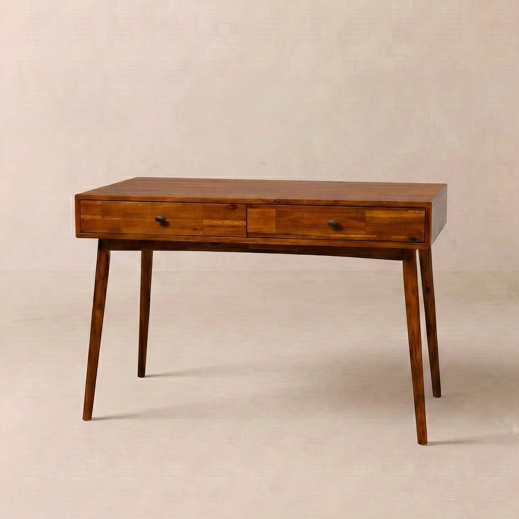 Acacia Lagom 48" Solid Wood Work Desk with Drawers for Functional Home Office Megsu