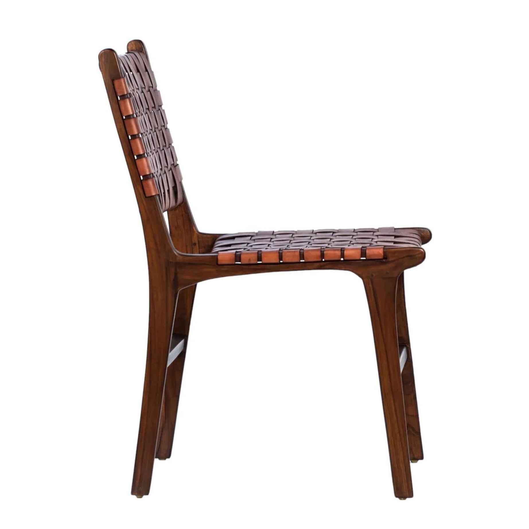 Wooden chair with woven backrest and seat on a white background