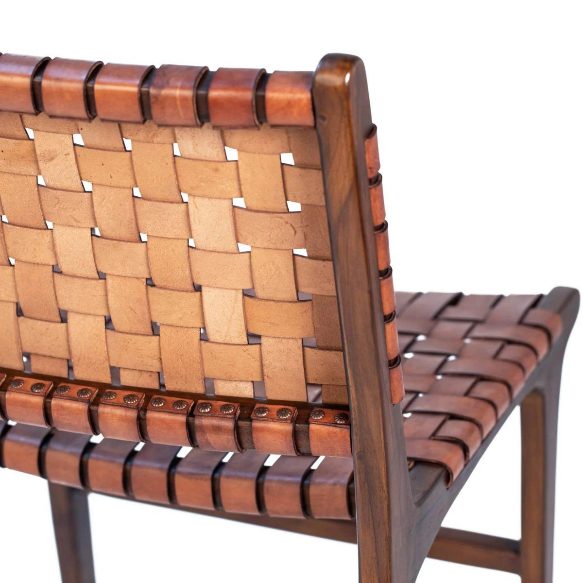 Ljus Handcrafted Leather Dining Chair Woven Design Artisan - LuxoraCraft