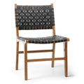 Ljus Black Leather Dining Chair Woven Backrest Seat White Background - LuxoraCraft