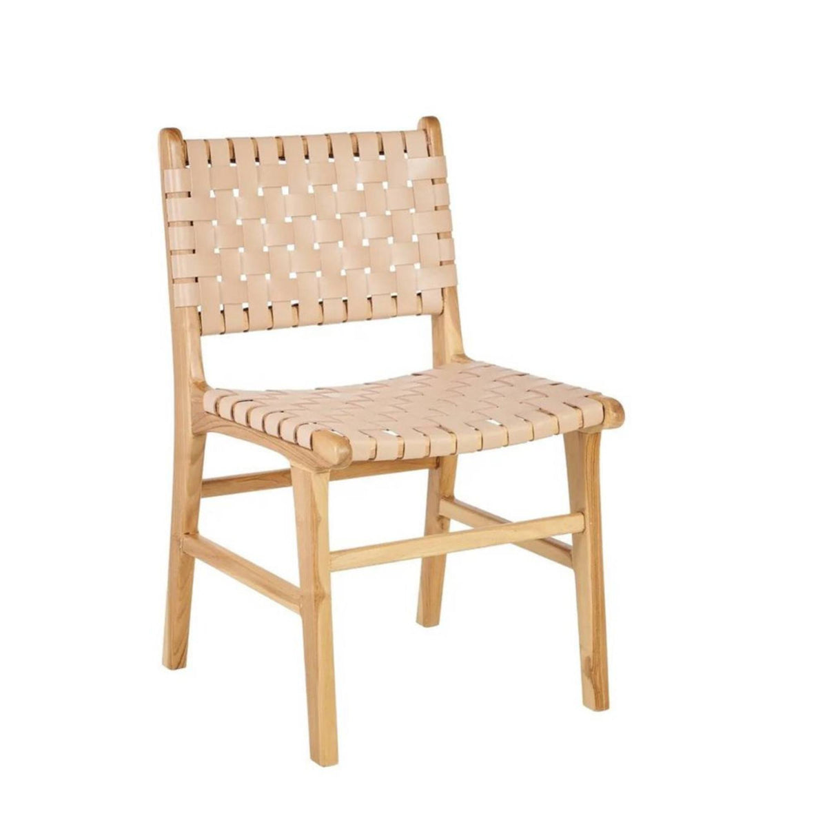 Ljus Leather Dining Chair Beige Woven Seat White Background - LuxoraCraft