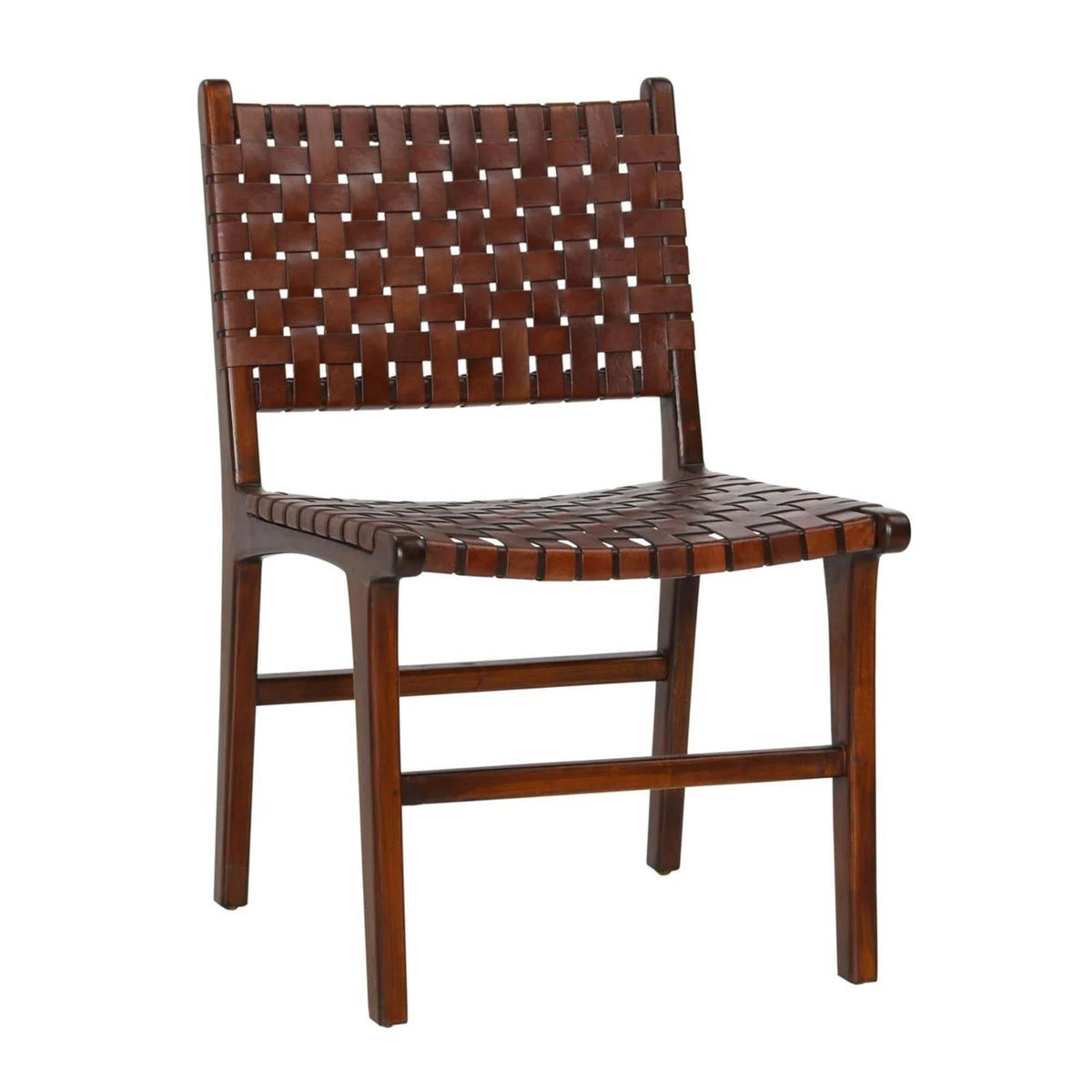 Brown Woven Leather Dining Chair White Background Moroccan - LuxoraCraft